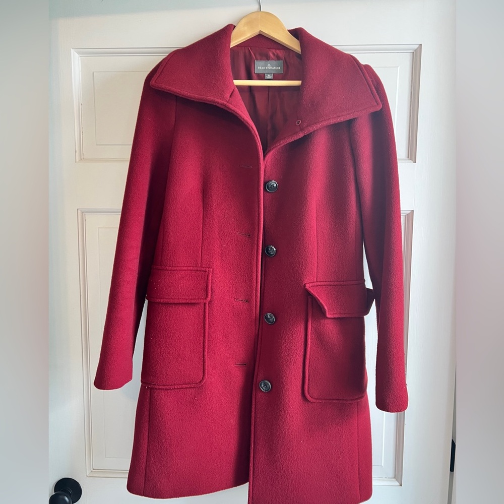 LL Bean Signature Women's Deep Red Wool Pea Coat